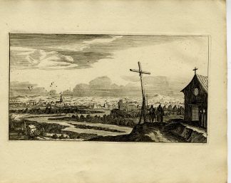 Antique Master Print-CHAPEL-CROSS-FORTIFIED-TOWN-RIVER-LANDSCAPE-Le Clerc-1810