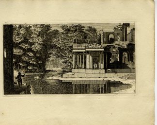 Antique Master Print-TEMPLE-RUINS-CLASSICAL-LANDSCAPE-POOL-Le Clerc-1810