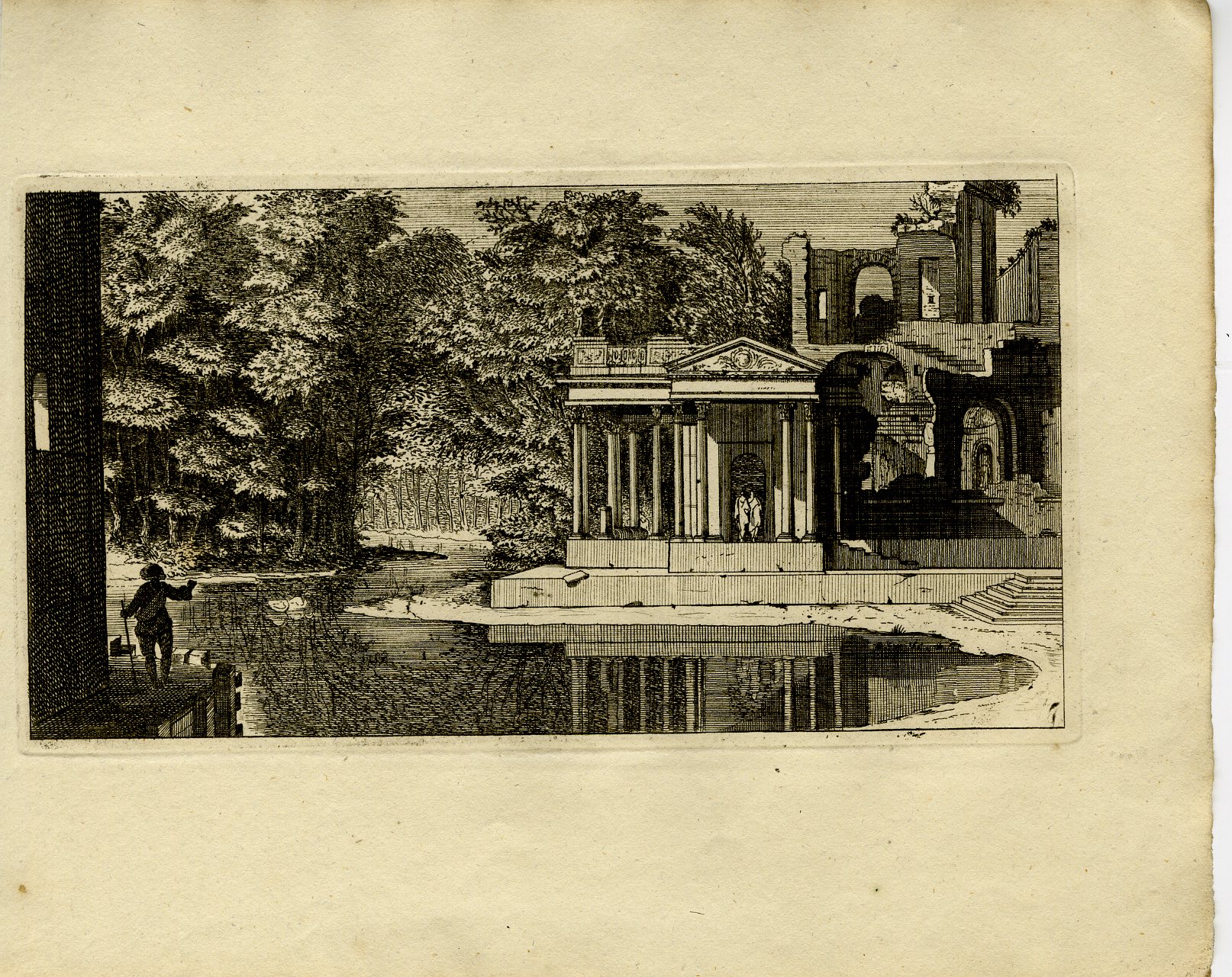 Pictura 13744 416x330 Antique Master Print-TEMPLE-RUINS-CLASSICAL-LANDSCAPE-POOL-Le Clerc-1810