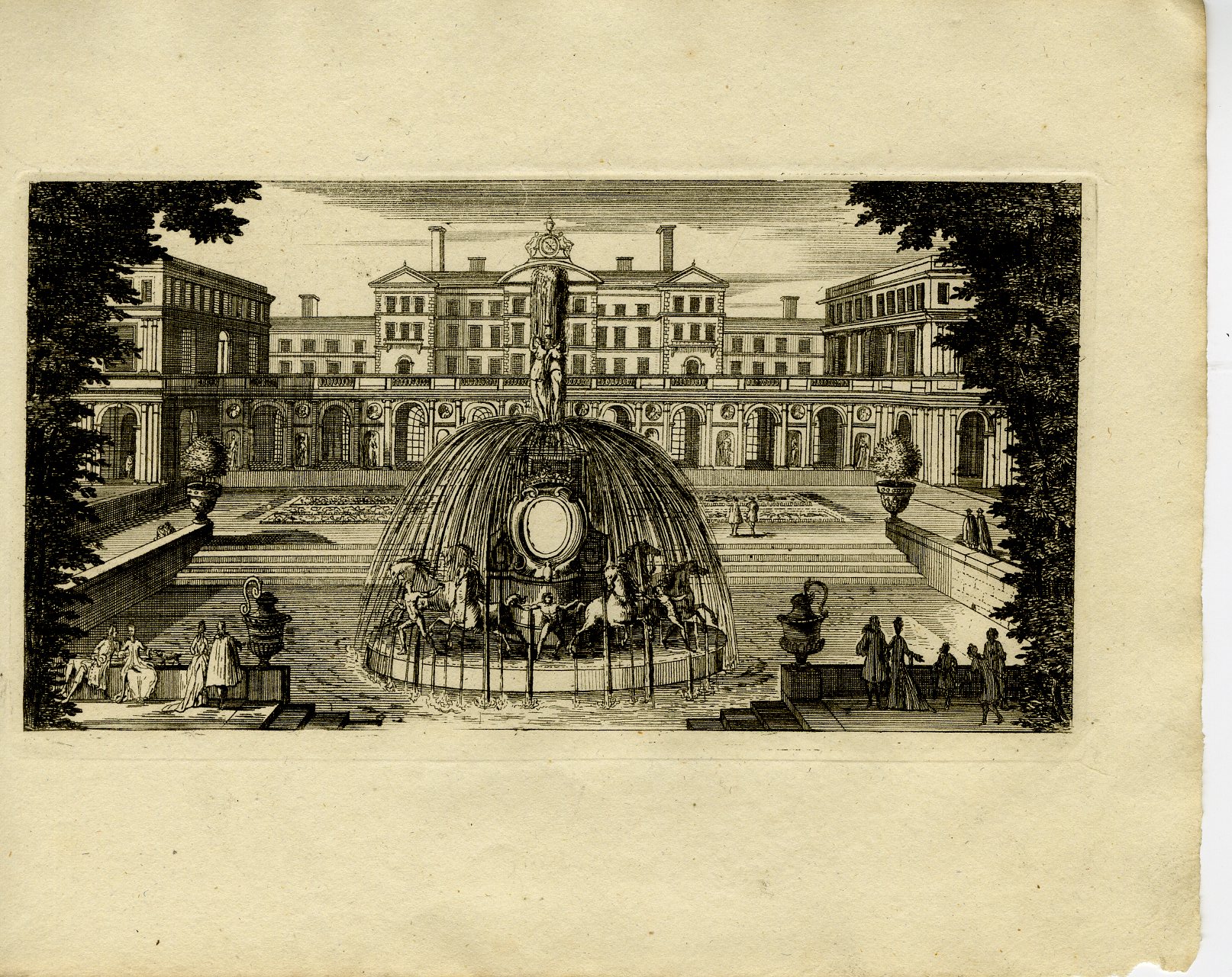 Pictura 13746 416x330 Antique Master Print-PALACE GARDEN-FOUNTAIN-HOTEL DE BERINGHEN-Le Clerc-1810