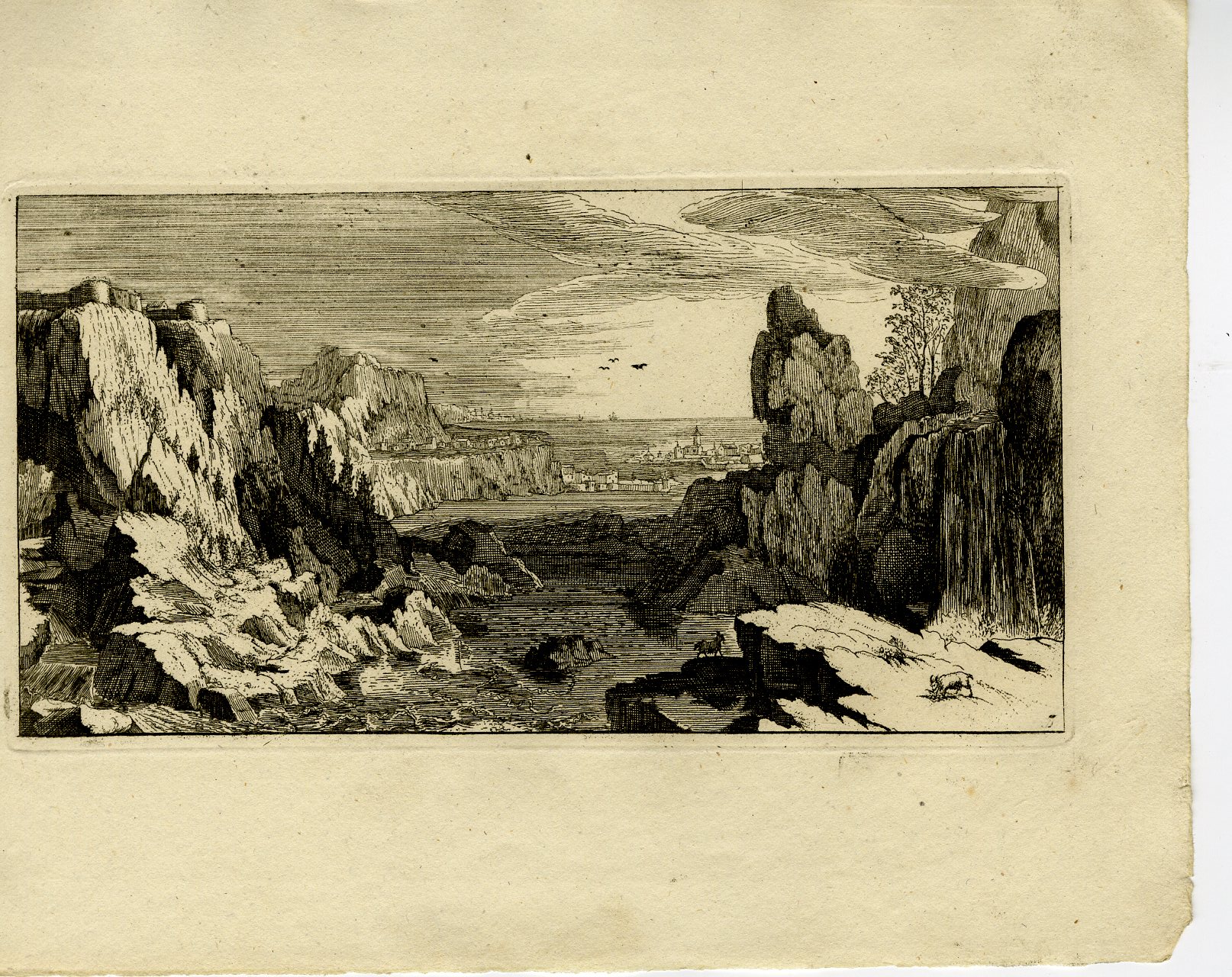 Pictura 13747 416x330 Antique Master Print-MOUNTAINOUS LANDSCAPE-RIVER-VILLAGE-Le Clerc-1810