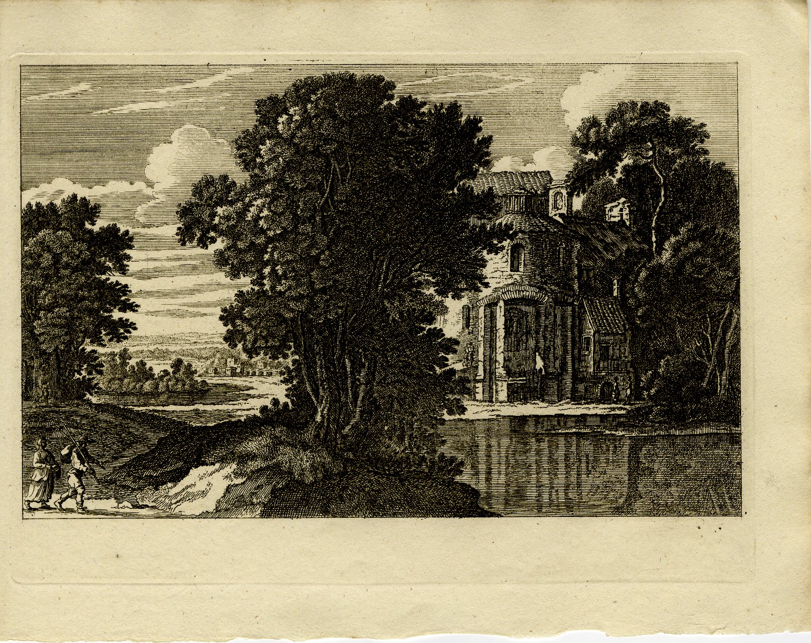 Pictura 13748 416x330 Antique Master Print-RIVER-LANDSCAPE-TRAVELLERS-VILLA-WATER-Perelle-1810