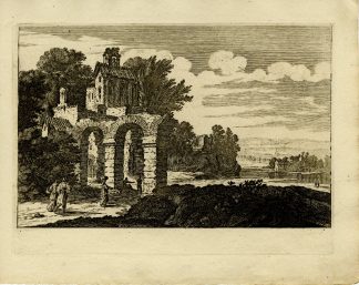 Antique Master Print-CAPRICCIO-LANDSCAPE-RUINED-ARCHES-CHAPEL-RIVER-Perelle-1810