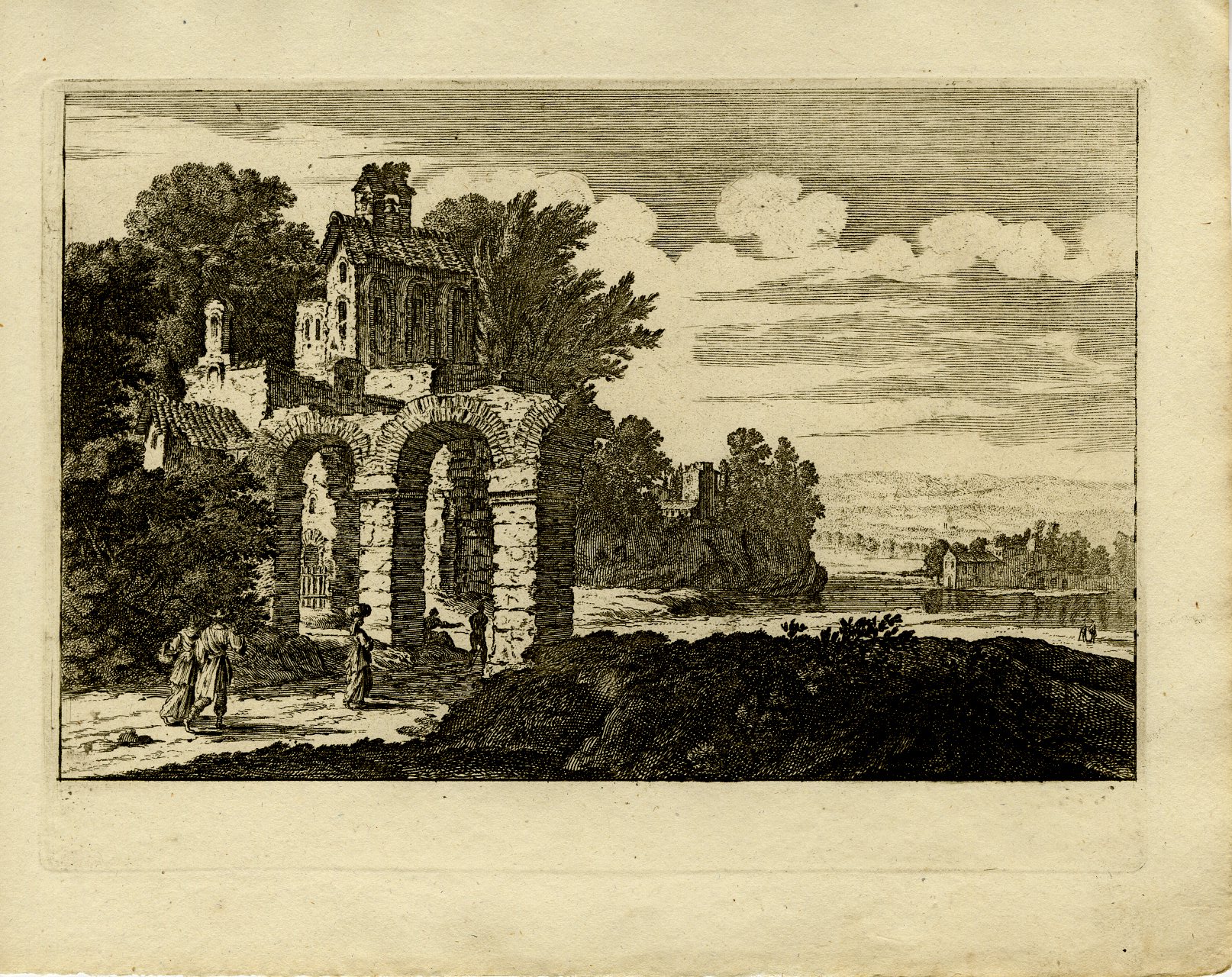 Pictura 13749 416x330 Antique Master Print-CAPRICCIO-LANDSCAPE-RUINED-ARCHES-CHAPEL-RIVER-Perelle-1810