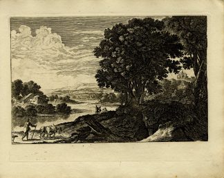Antique Master Print-RIVER-LANDSCAPE-HERDSMAN-CATTLE-WATERFALL-Perelle-1810
