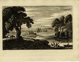 Antique Master Print-RIVER-LANDSCAPE-FISHERMEN-COTTAGES-HORSEMAN-Perelle-1810