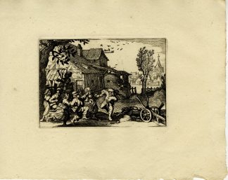 Antique Master Print-DANCING-PEASANTS-BAGPIPE-VILLAGE-FESTIVAL-Merian-1810