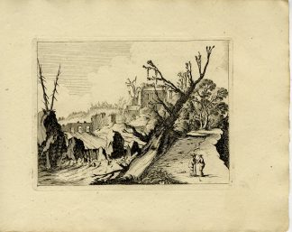 Antique Master Print-WATERFALL-STONE-BRIDGE-COUNTRYMEN-LANDSCAPE-Scheyndel-1810