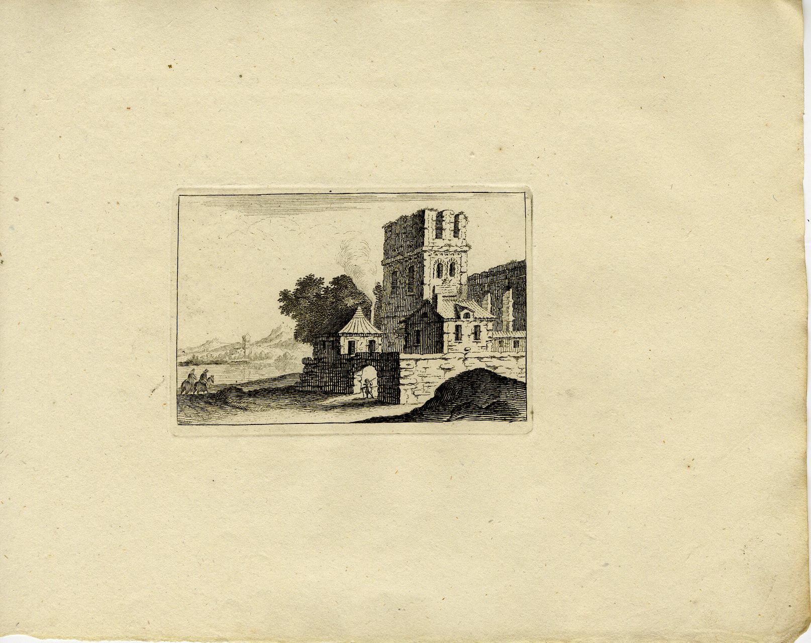 Pictura 13761 416x330 Antique Master Print-TWO-RIDERS-WALL-TOWER-LANDSCAPE-Anonymous-1810