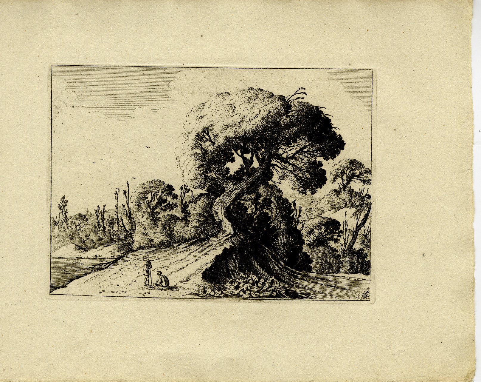 Pictura 13766 416x330 Antique Master Print-LARGE-TREE-RESTING-TRAVELLERS-LANDSCAPE-Scheyndel-1810