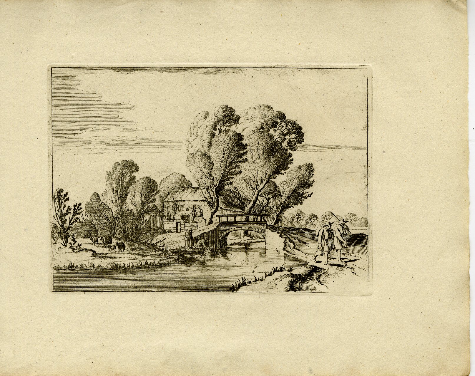Pictura 13767 416x330 Antique Master Print-TRAVELLERS-CANAL-BRIDGE-FARMHOUSE-LANDSCAPE-Scheyndel-1810