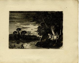 Antique Master Print-NIGHT-LANDSCAPE-CAMPFIRE-FISHERMEN-LAKE-Scheyndel-1810