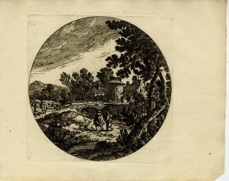 Antique Master Print-CIRCULAR-PASTORAL-BRIDGE-LANDSCAPE-Danckerts I-Perelle-1810