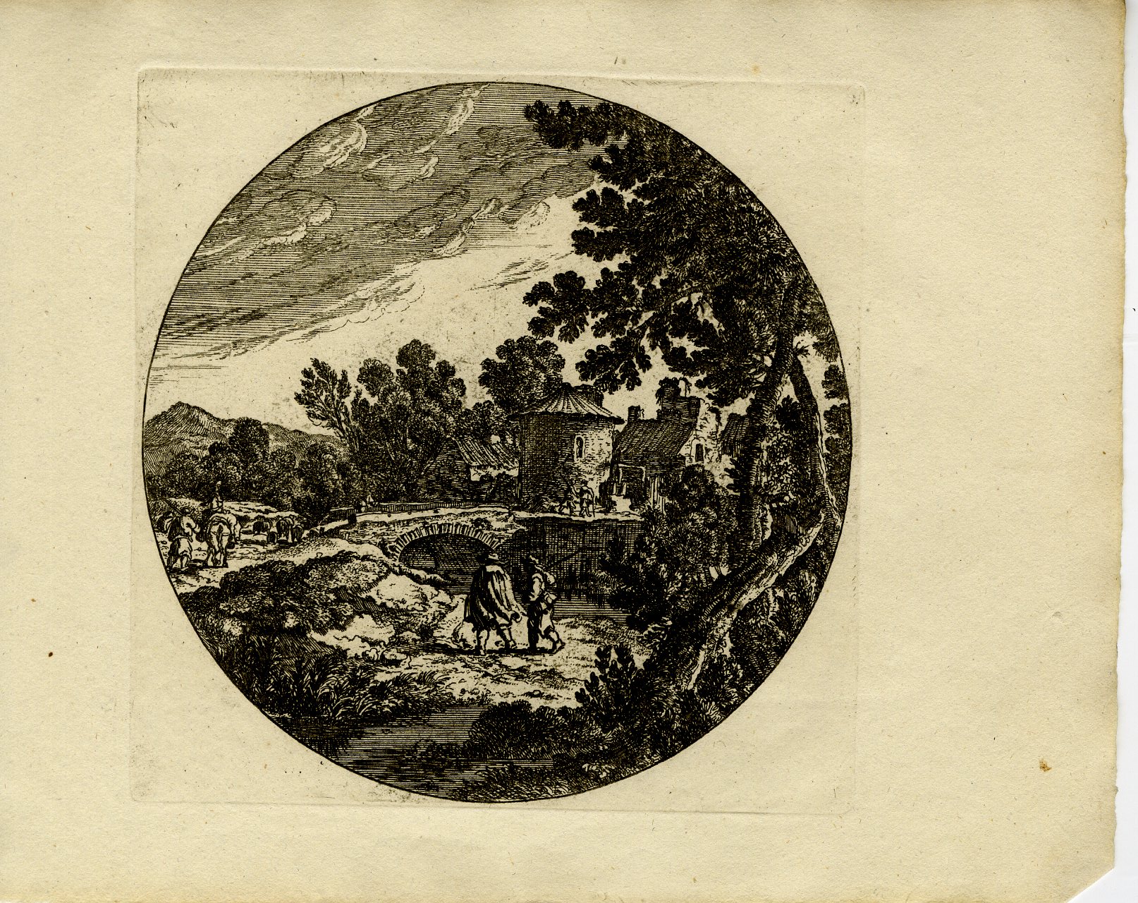 Pictura 13770 416x330 Antique Master Print-CIRCULAR-PASTORAL-BRIDGE-LANDSCAPE-Danckerts I-Perelle-1810