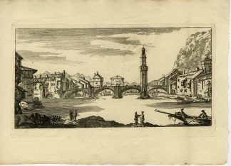Rare-Antique Master Print-BRIDGE IN GRENOBLE-LANDSCAPE-Perelle-Silvestre-1810
