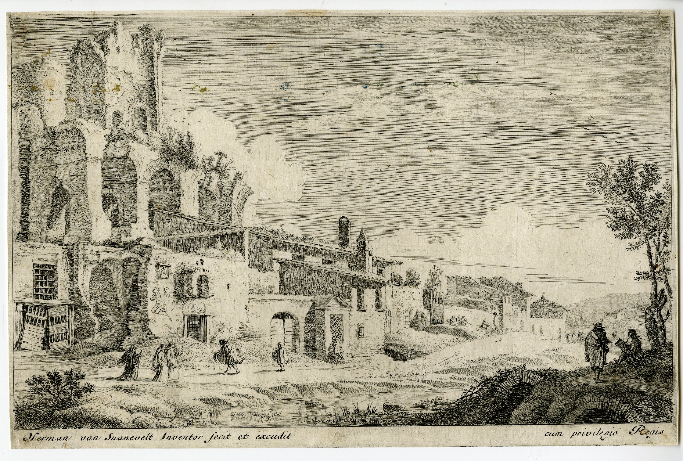 Pictura 14031 416x281 Antique Master Print-ITALIANATE LANDSCAPE-ARTIST SKETCHING-Swanevvelt-c.1640