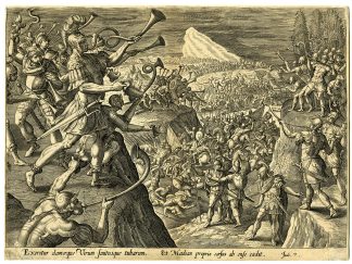 Antique Master Print-GIDEON-ATTACK-MIDIANITES-BIBLE-OLD-TESTAMENT-Jode-De Vos-1585