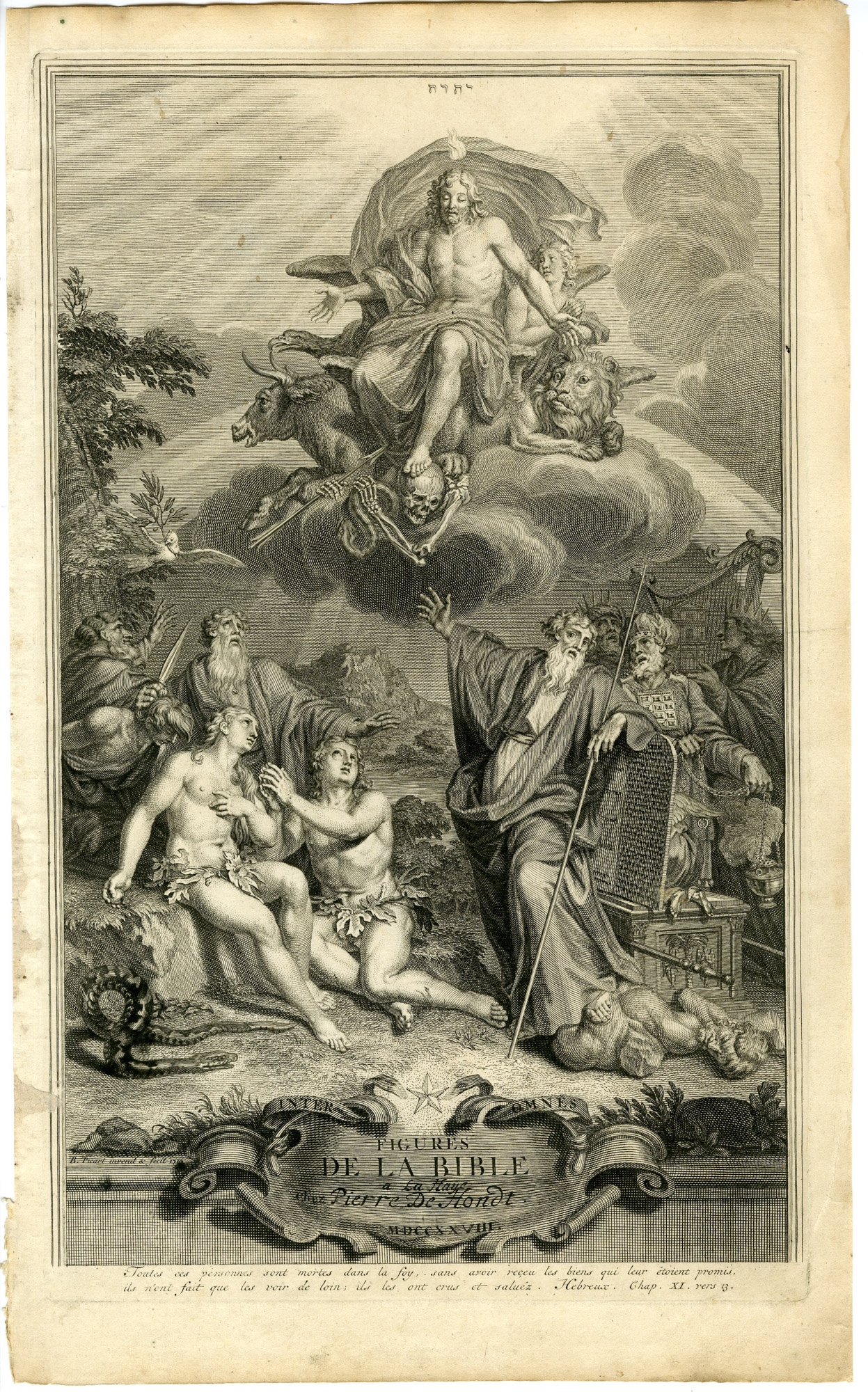 Pictura 14175 416x667 Antique Print-TITLE PAGE-BIBLE-ALLEGORY-JESUS-MOSE-ADAM-EVE-Picart-de Hondt-1728