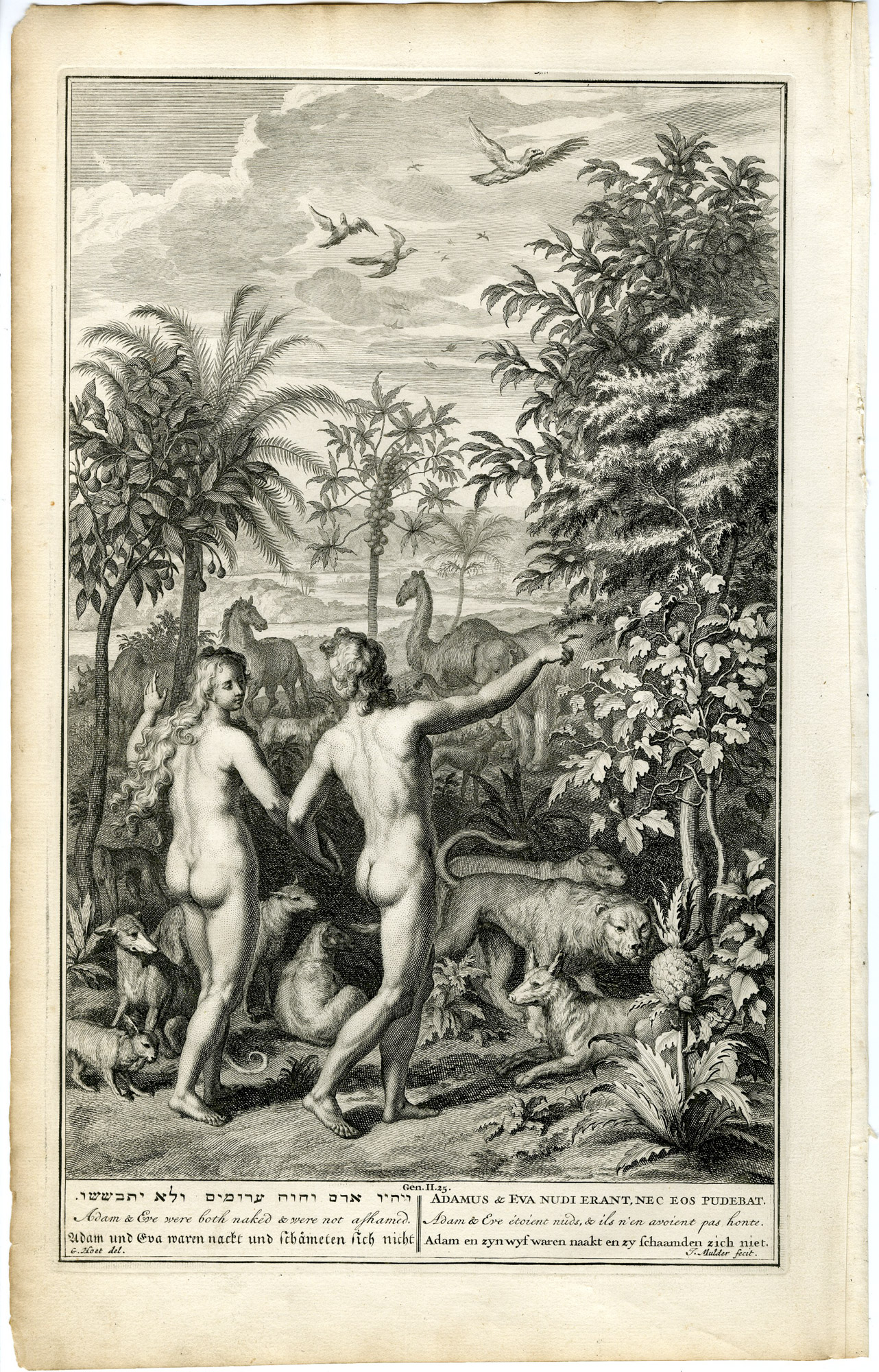 Pictura 14180 416x649 Antique Print-BIBLE-GENESIS-ADAM-EVE-NAKED-GARDEN OF EDEN-Mulder-de Hondt-1728