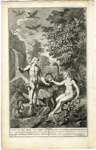 Antique Print-BIBLE-GENESIS-ADAM-EVE-FORBIDDEN FRUIT-NUDE-Buysen-de Hondt-1728