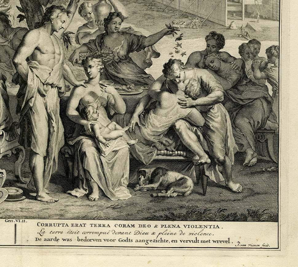 Pictura 14193 416x373 Antique Print-BIBLE-GENESIS-CORRUPT EARTH-MORAL DECAY-van Vianen-de Hondt-1728 - Image 2