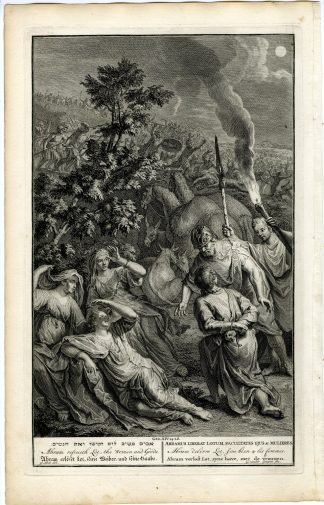 Antique Print-GENESIS-ABRAHAM RESCUES LOT-WIVES-BATTLE-Gouwen-de Hondt-1728