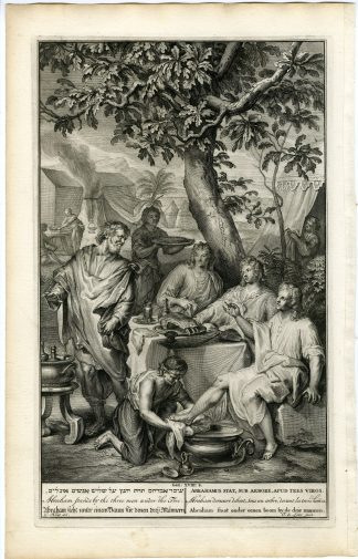 Antique Print-BIBLE-GENESIS-ABRAHAM-VISITORS-HOSPITALITY-de Later-de Hondt-1728