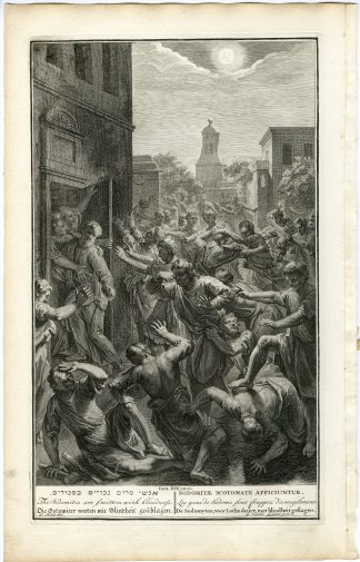 Antique Print-BIBLE-GENESIS-SODOMITES-BLINDNESS-LOT-ANGELS-Gouwen-de Hondt-1728