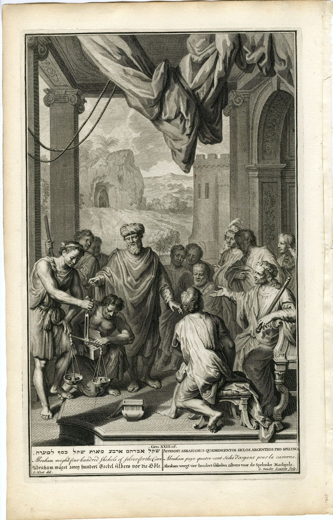 Pictura 14222 416x649 Antique Print-GENESIS-ABRAHAM-400 SHEKELS-CAVE-MACHPELAH-Gouwen-de Hondt-1728