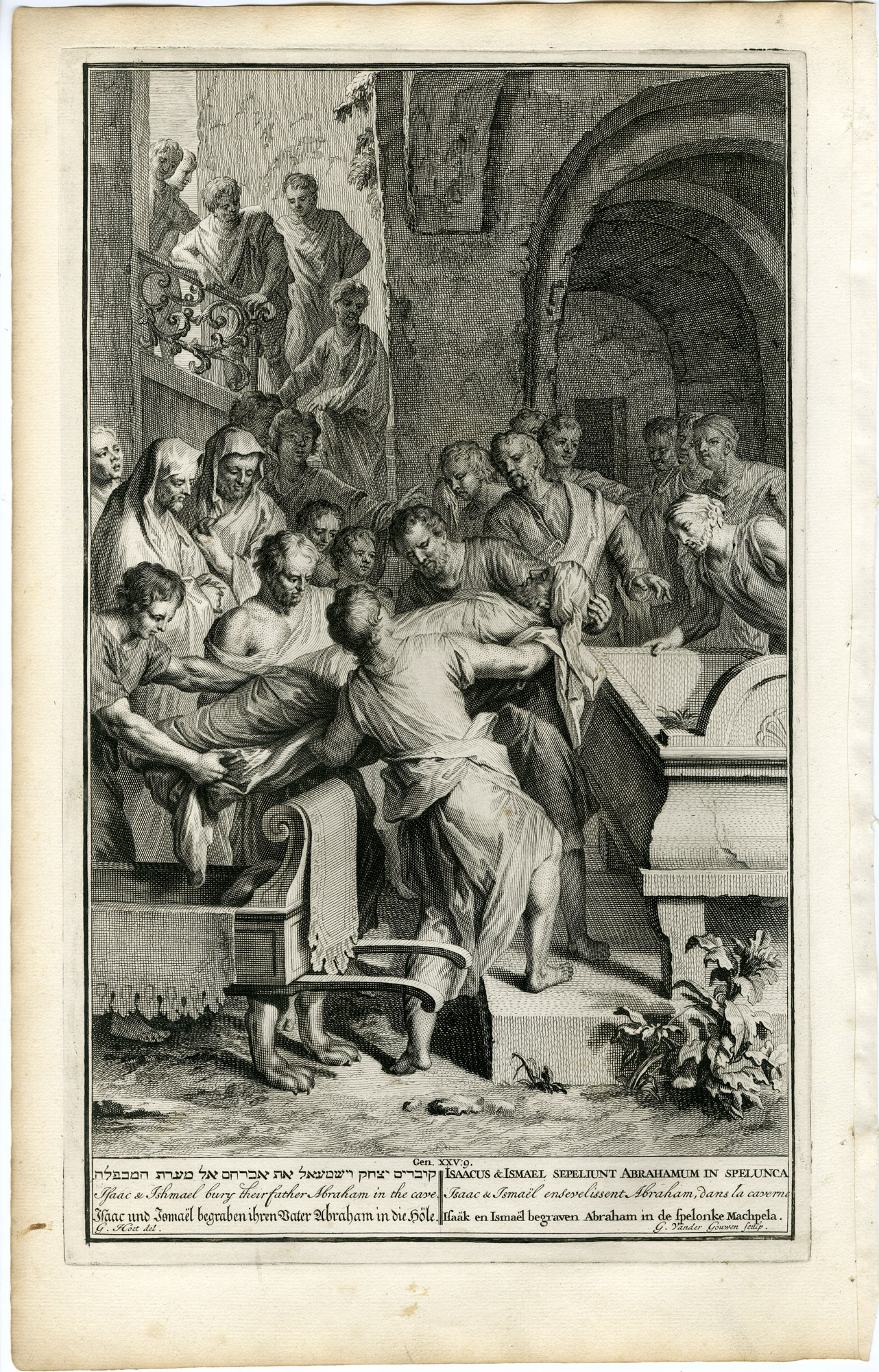 Pictura 14228 416x649 Antique Print-GENESIS-ISAAC-ISHMAEL-ABRAHAM-BURIAL-MACHPELAH-Gouwen-Hondt-1728