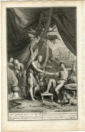 Antique Print-GENESIS-ESAU-SELLING BIRTHRIGHT TO JACOB-Gouwen-de Hondt-1728