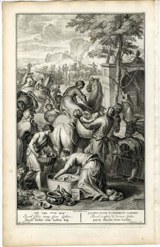 Antique Print-GENESIS-JACOB FLEEING FROM LABAN-HORSE-Huyberts-de Hondt-1728