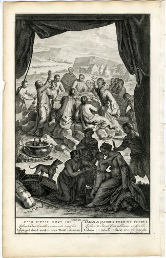 Antique Print-GENESIS-JACOB-LABAN-COVENANT-OATH OF PEACE-van Vianen-Hondt-1728