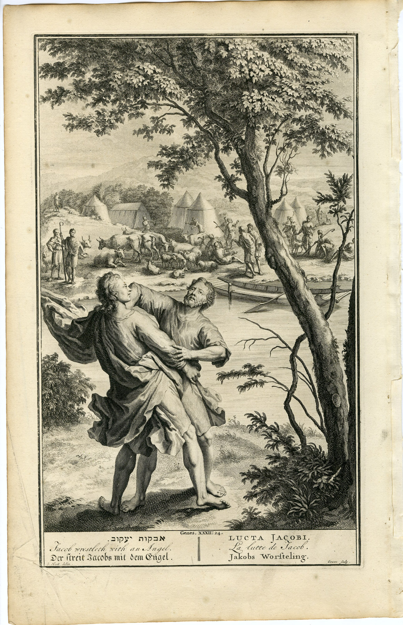 Pictura 14242 416x644 Antique Print-GENESIS-JACOB-STRUGGLE-FIGHT-ANGEL-CATTLE-Gouwen-de Hondt-1728