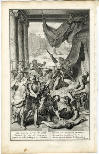 Antique Print-GENESIS-SIMEON-LEVI-SHECHEM-REVENGE-DINAH-Gouwen-de Hondt-1728