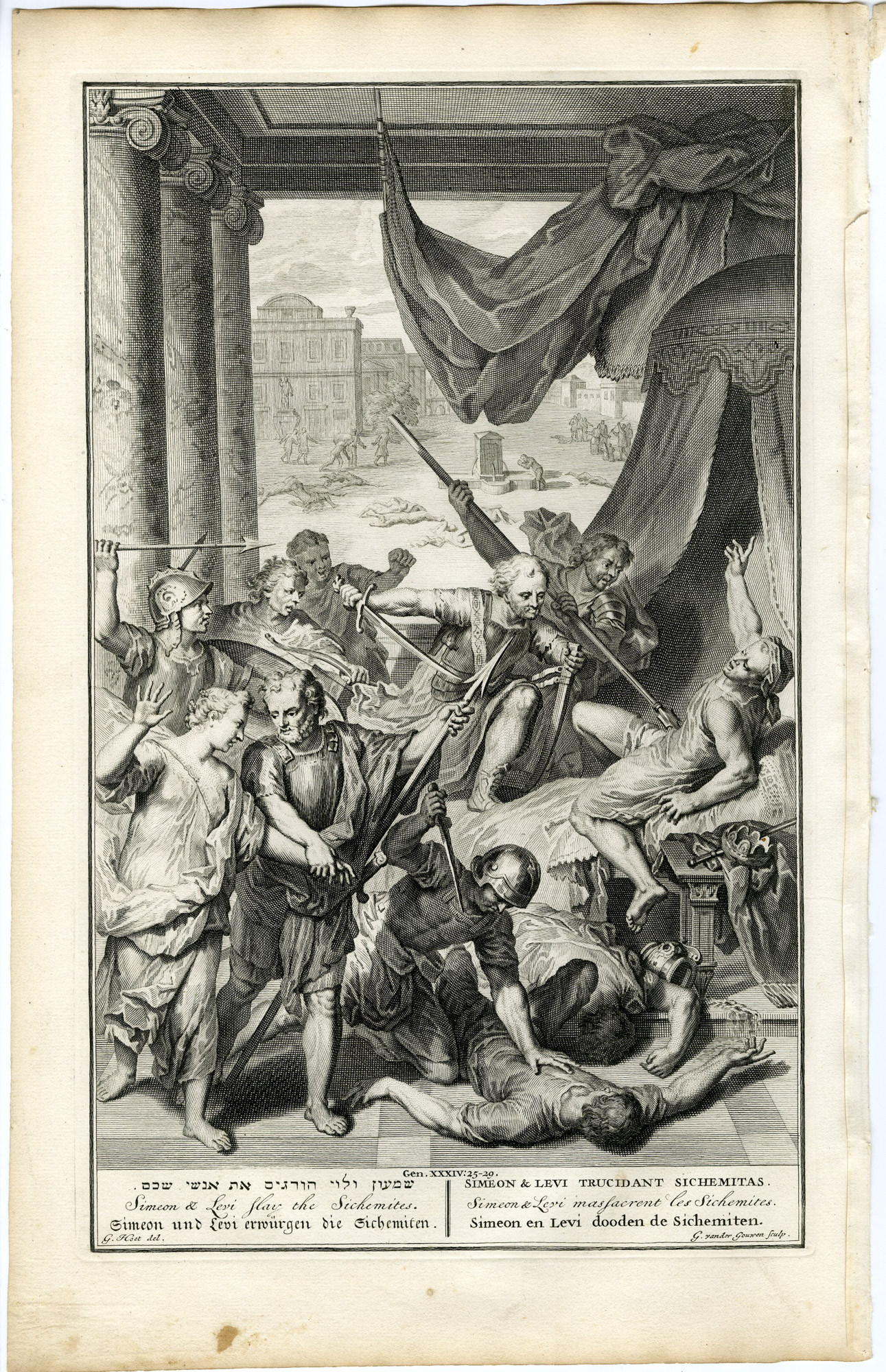 Pictura 14246 416x644 Antique Print-GENESIS-SIMEON-LEVI-SHECHEM-REVENGE-DINAH-Gouwen-de Hondt-1728