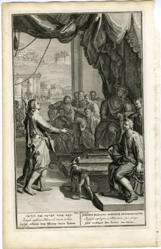 Antique Print-BIBLE-GENESIS-JOSEPH EXPLAINS PHARAOH'S DREAM-de Hondt-1728