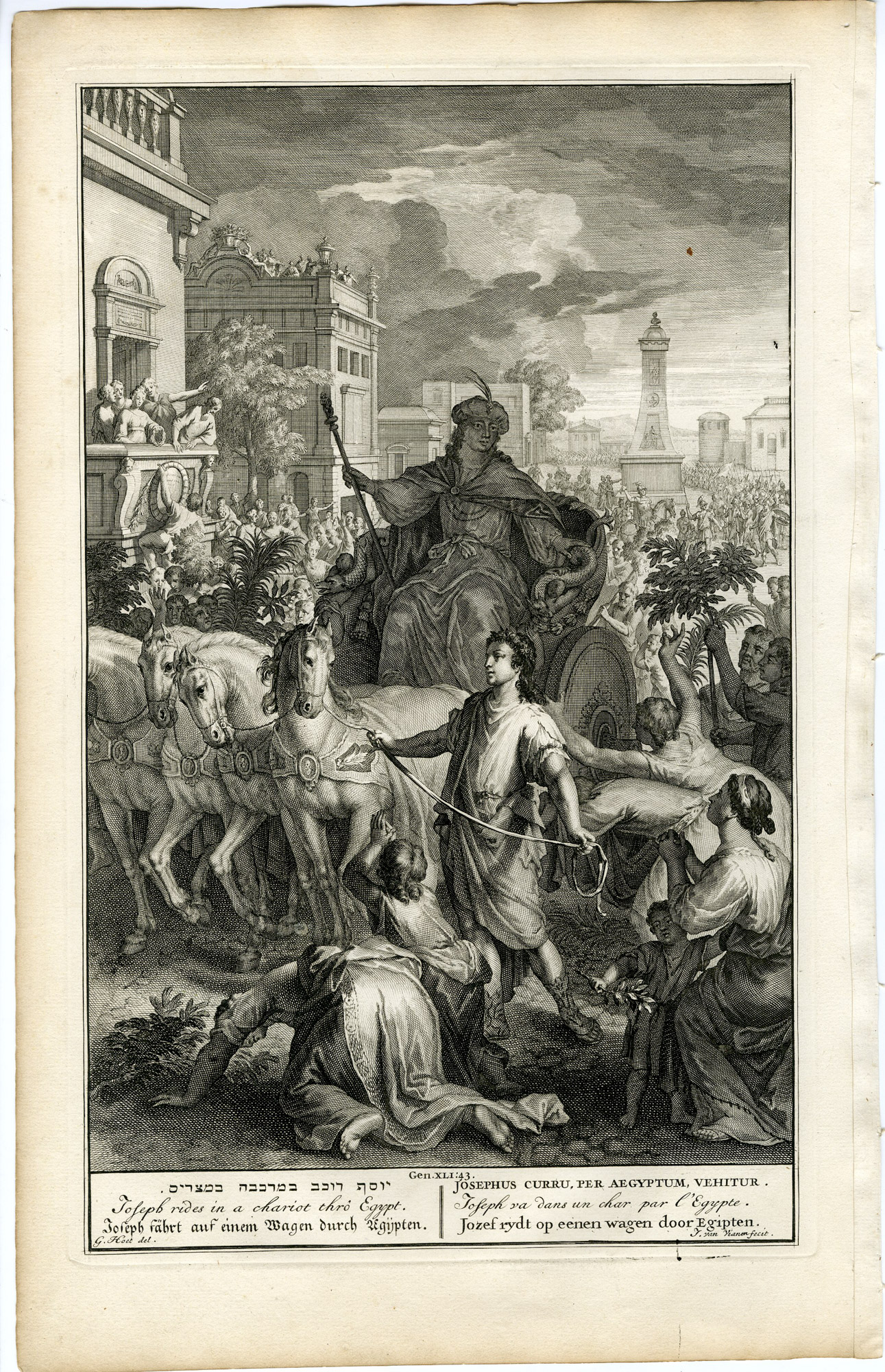 Pictura 14256 416x644 Antique Print-GENESIS-JOSEPH-CHARIOT THROUGH EGYPT-van Vianen-de Hondt-1728