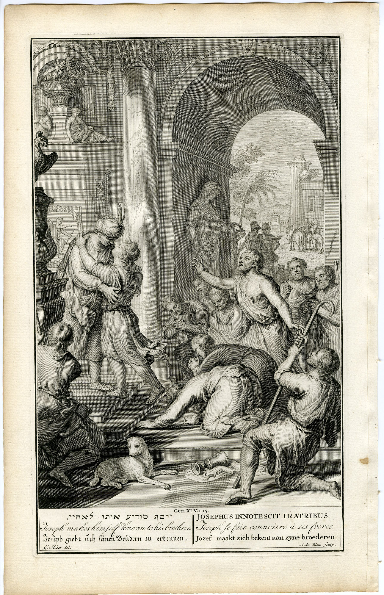 Pictura 14260 416x644 Antique Print-BIBLE-GENESIS-JOSEPH REVEALS HIS IDENTITY-BROTHERS-de Blois-de Hondt-1728