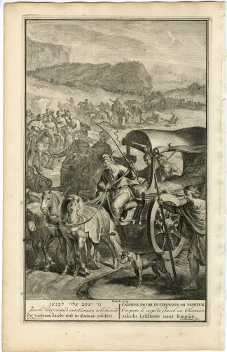 Antique Print-GENESIS-JOSEPH'S BODY CARRIED-CANAAN-HORSE-Huyberts-de Hondt-1728
