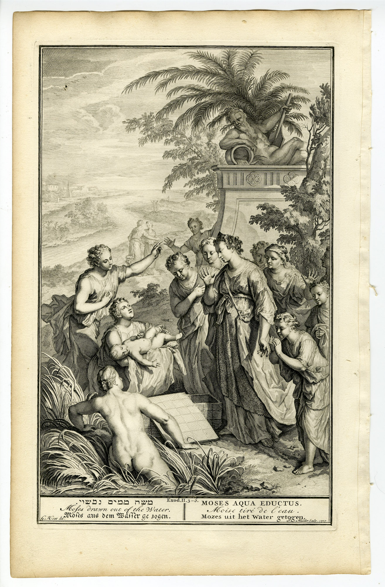 Pictura 14380 416x633 Antique Print-BIBLE-EXODUS-BABY MOSES-BASKET-NILE RIVER-Mulder-de Hondt-1728