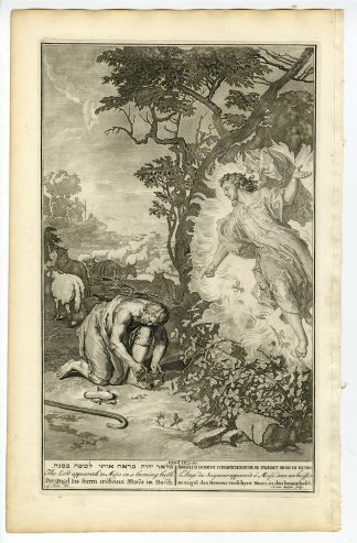 Antique Print-BIBLE-EXODUS-MOSES-BURNING BUSH-GOD-LORD-van Buysen-de Hondt-1728