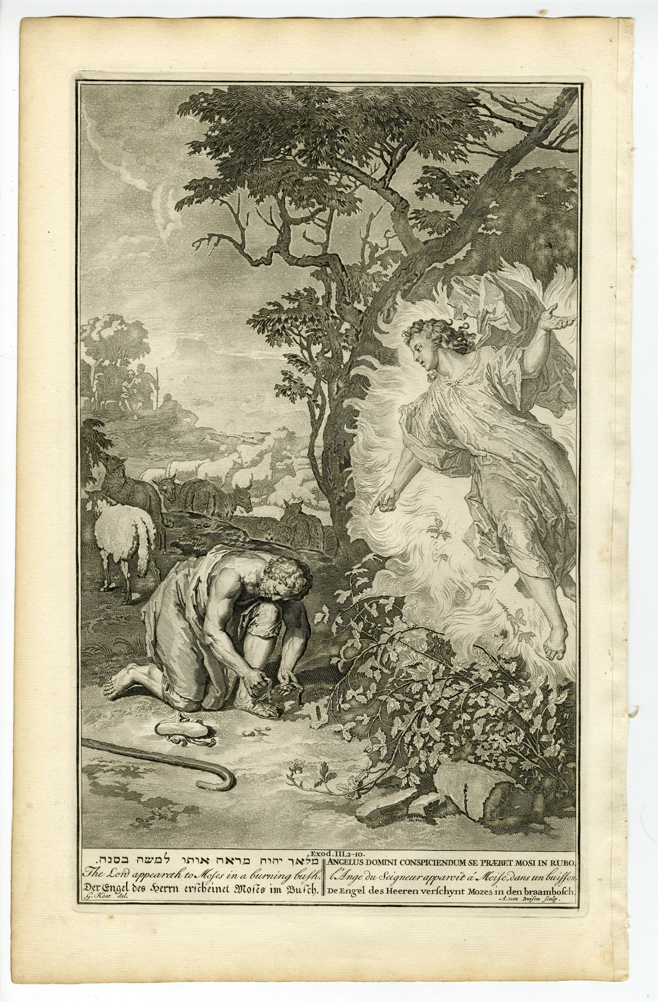 Pictura 14382 416x633 Antique Print-BIBLE-EXODUS-MOSES-BURNING BUSH-GOD-LORD-van Buysen-de Hondt-1728