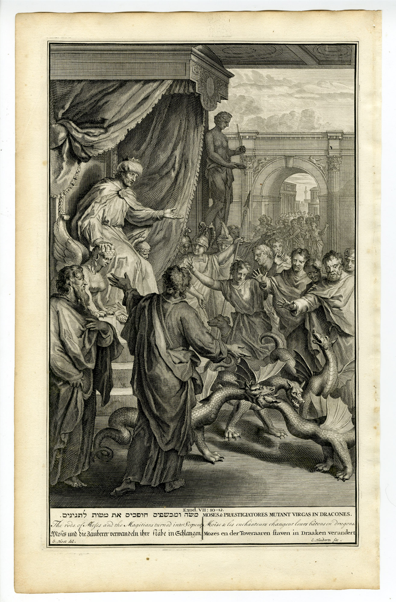 Pictura 14387 416x633 Antique Print-EXODUS-RODS-SERPENTS-MOSES-AARON-MAGICIANS-Huyberts-de Hondt-1728