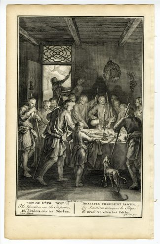 Antique Print-BIBLE-EXODUS-ISRAELITES-PASSOVER-PESACH-ROASTED LAMB-de Later-de Hondt-1728