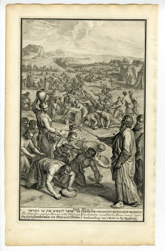 Antique Print-BIBLE-EXODUS-ISRAELITES GATHER MANNA-DESERT-Mulder-de Hondt-1728