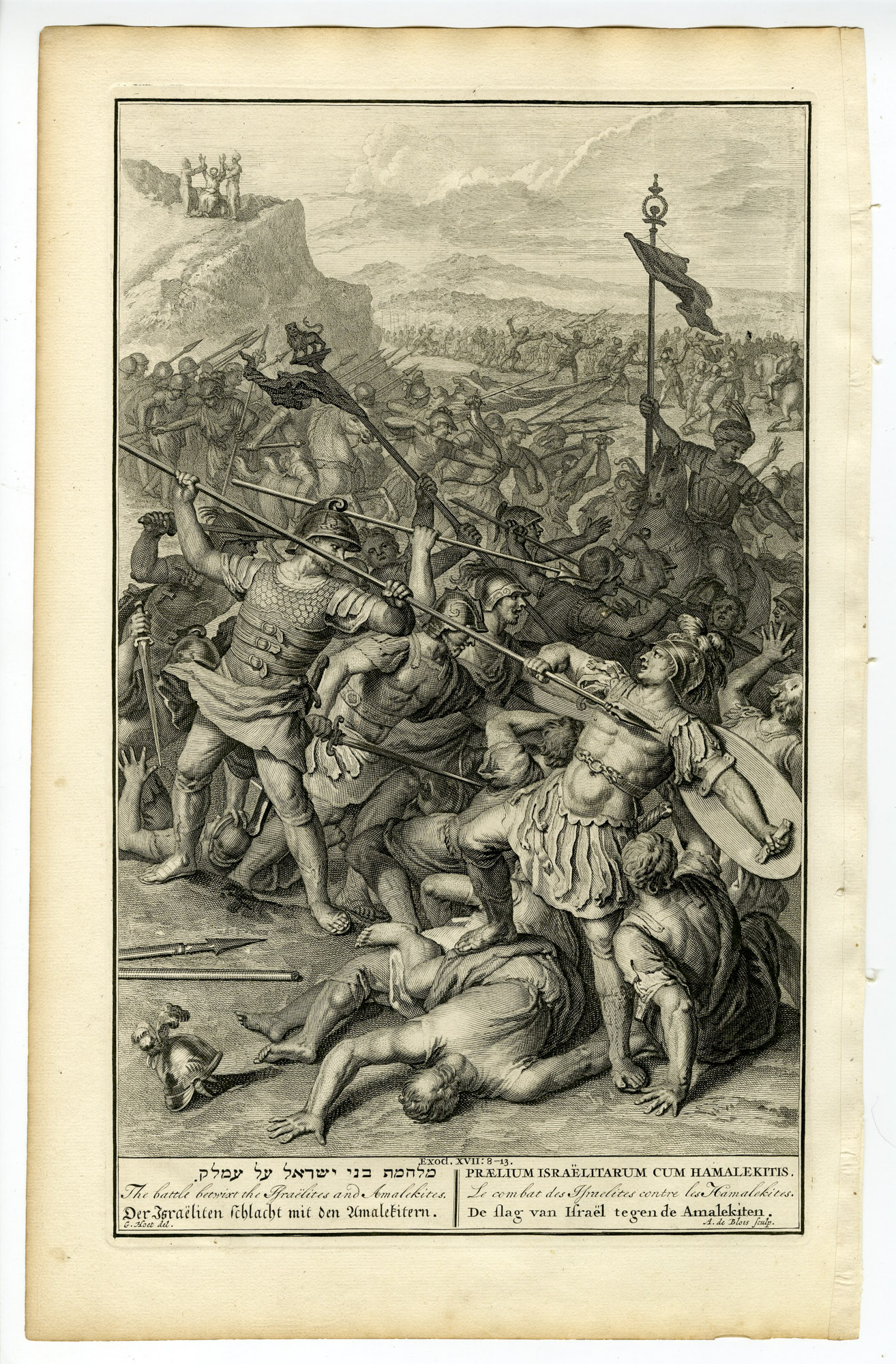 Pictura 14400 416x633 Antique Print-EXODUS-ISRAELITES-AMALEKITES-BATTLE-MOSES-de Blois-de Hondt-1728