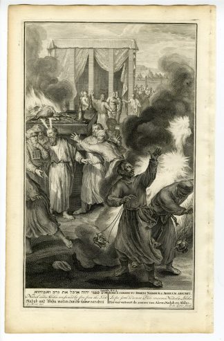Antique Print-BIBLE-LEVITICUS-NADAB-ABIHU-PUNISHMENT-FIRE-de Later-de Hondt-1728
