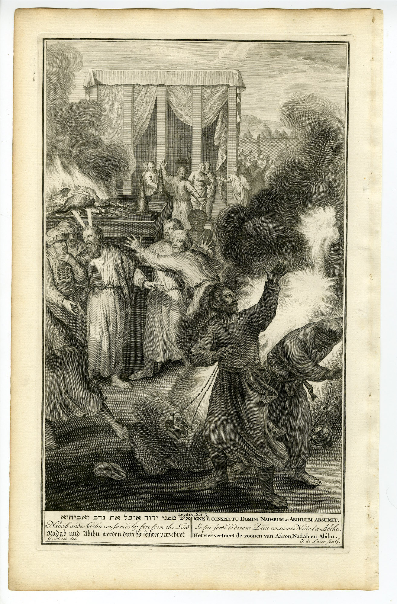 Pictura 14412 416x633 Antique Print-BIBLE-LEVITICUS-NADAB-ABIHU-PUNISHMENT-FIRE-de Later-de Hondt-1728