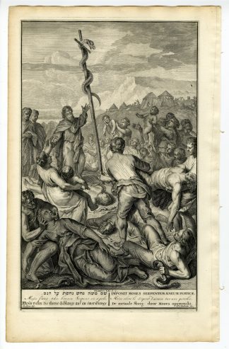 Antique Print-NUMBERS-MOSES--BRONZE SERPENT-POLE-HEALING-Huyberts-de Hondt-1728